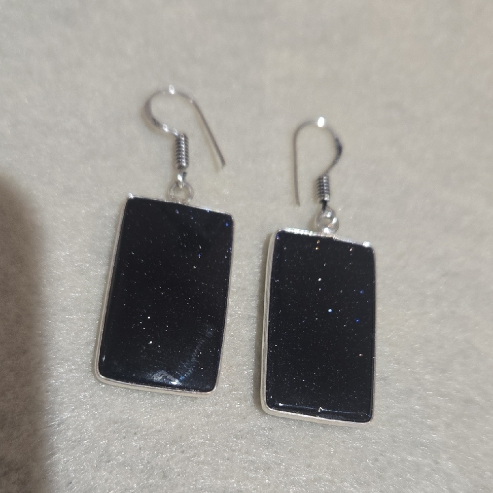 Chic Midnight Blue Rectangular Earrings - image 1
